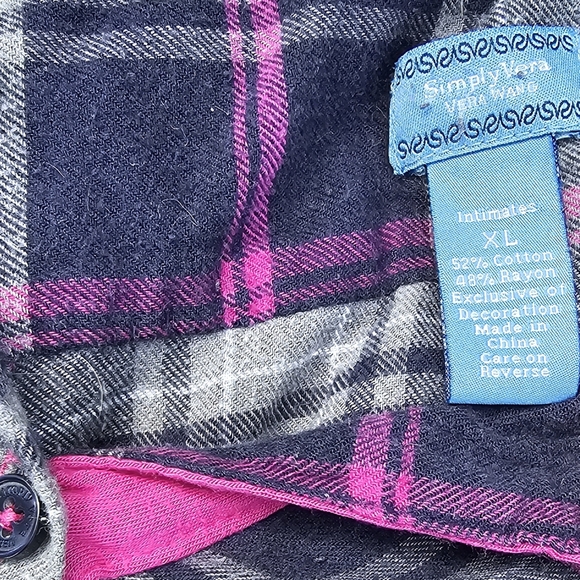 Colorful Flannel Night Shirt Simply Vera Vera Wang in Navy Blue, Magenta & Gray - Picture 3 of 3